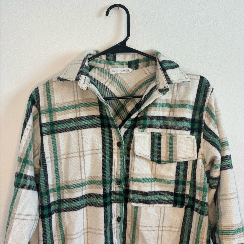 Zara Youth Cream‎ & Green Plaid Shirt Size 10 - Picture 2 of 9